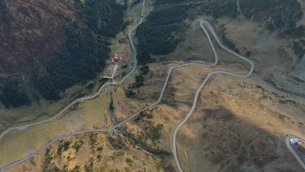 Aerial view of Transfagarasan mountain road in Romania. Aerial view of Transfagarasan mountain road in Romania.