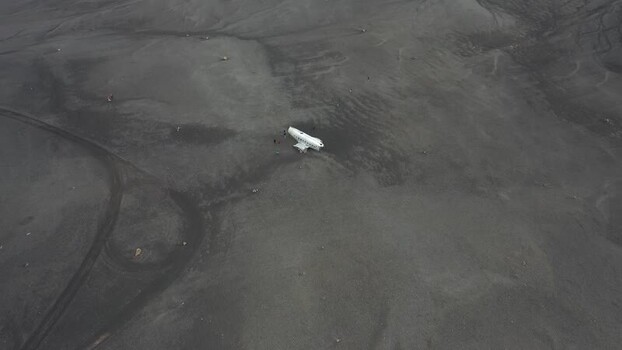 Aerial view of Solheimasandur Plane Wreck Iceland.