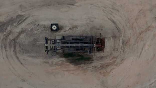 Aerial view of oil pump jack in Baldwin Hills United States.
