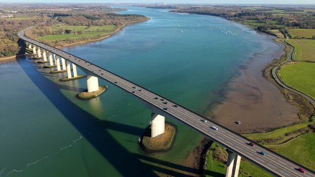 Aerial view of Orwell Bridge United Kingdom.