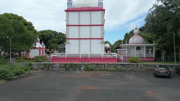 Aerial view of Hindu temple in Cap Malheureux Mauritius.