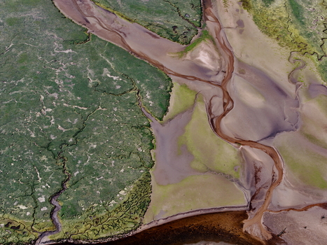 Aerial view of Findhorn Bay with winding water channels sandy banks and green marshland Findhorn Scotland United Kingdom. Aerial view of Findhorn Bay with winding water channels sandy banks and green marshland Findhorn Scotland United Kingdom.