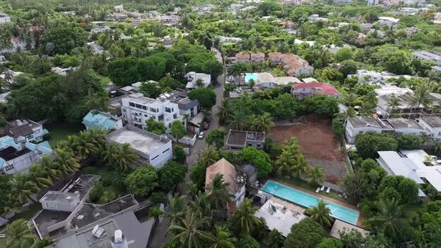 Aerial view of residential area in Grand Baie Mauritius.