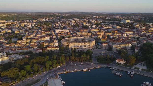 Aerial view of Pula Arena and historic city center Croatia. Aerial view of Pula Arena and historic city center Croatia.