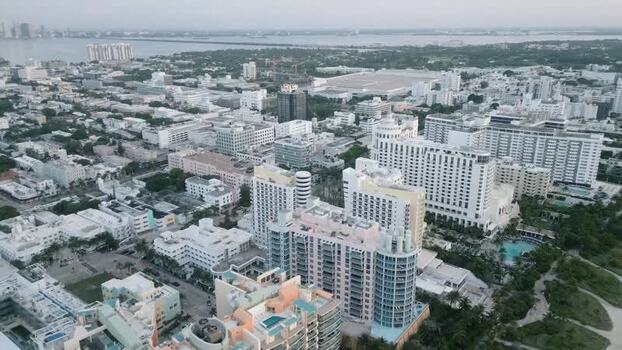 Aerial view of Miami Beach hotels and urban landscape United States. Aerial view of Miami Beach hotels and urban landscape United States.
