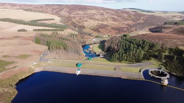 Aerial view of Whiteadder Reservoir and hills in Duns United Kingdom. Aerial view of Whiteadder Reservoir and hills in Duns United Kingdom.