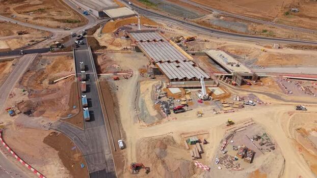 Aerial view of Black Cat Roundabout construction in United Kingdom.