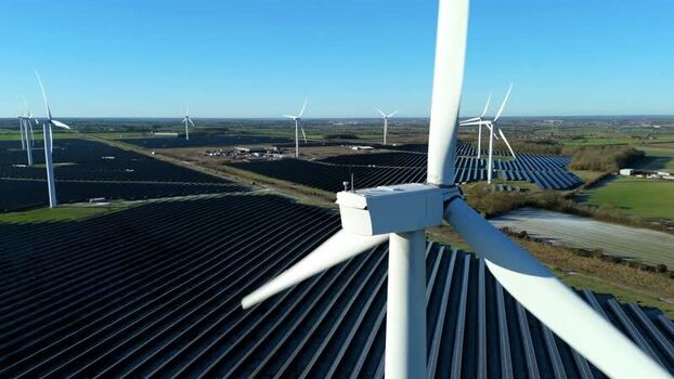 Aerial view of Chelveston Wind Farm United Kingdom.