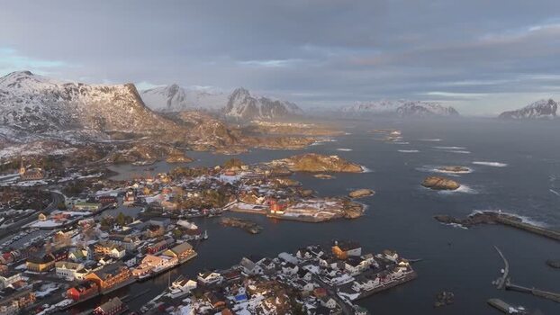 Aerial view of Lofoten in Norway.