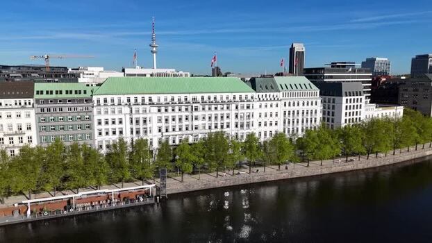Aerial view of Fairmont Hotel Vier Jahreszeiten in Hamburg Germany.