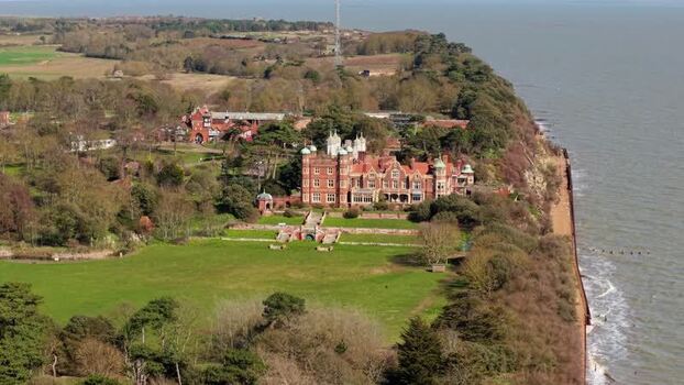 Aerial view of Bawdsey Manor in Felixstowe United Kingdom.