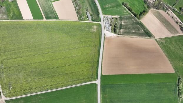 Aerial view of agricultural fields France.