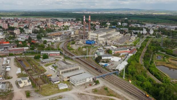 Aerial view of Tepelna elektrarna Hodonin power plant Czechia.
