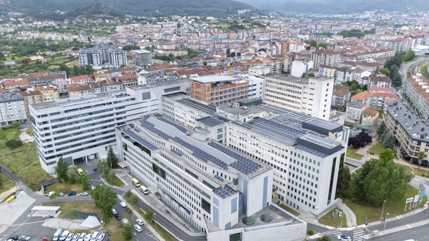 Ourense Spain 30 April 2026 Aerial view of Complexo Hospitalario Universitario de Ourense CHUO with modern buildings solar panels on rooftops and the city skyline. Ourense Spain 30 April 2026 Aerial view of Complexo Hospitalario Universitario de Ourense CHUO with modern buildings solar panels on rooftops and the city skyline.