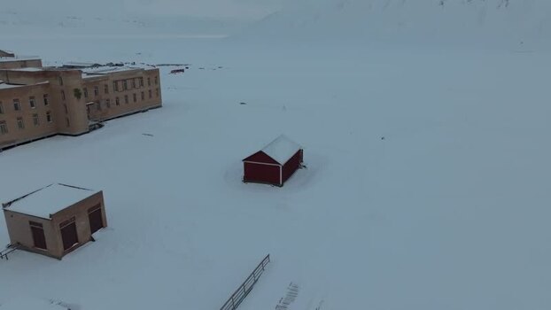Aerial view of Pyramiden settlement Svalbard and Jan Mayen.