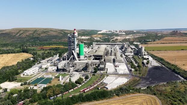 Aerial view of industrial cement plant in Devnya Bulgaria.