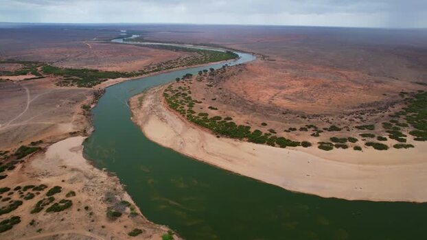 Aerial view of Galana River in Tsavo East Kenya.