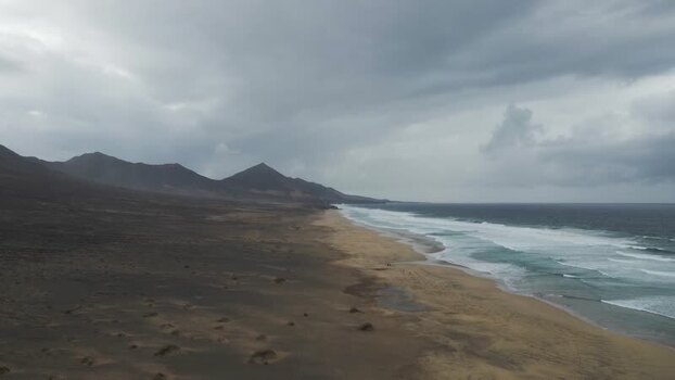 Aerial View of Playa de Cofete Canary Islands Spain.