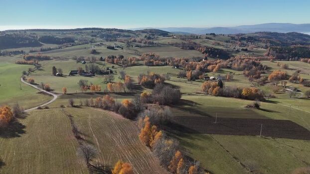 Aerial view of fields and forests Slovakia.