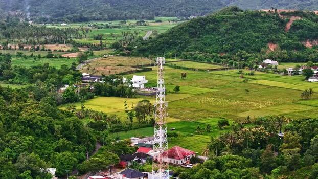 Aerial view of telecommunications tower in Bali Indonesia.