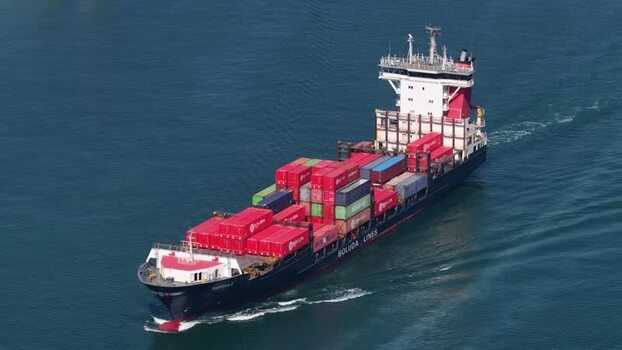 Aerial view of a cargo ship Portugal.