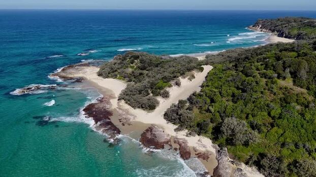 Aerial view of North Stradbroke Island coastline Australia.