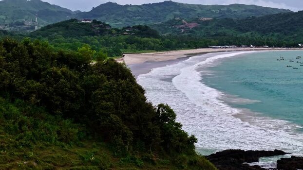 Aerial view of a lush coastline in Bali Indonesia.