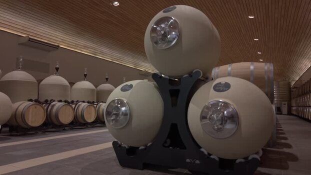 View of modern and traditional wine cellar France.