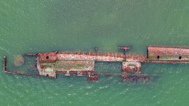 Aerial view of German U boat Shipwreck United Kingdom.