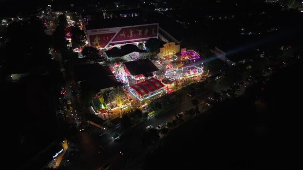 Aerial view of GOR Gelarsena Klaten Night Market Indonesia.