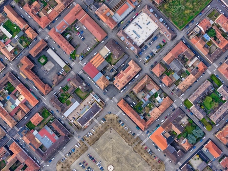 Aerial view of a meticulously planned city with symmetrically arranged buildings and streets showcasing a unique urban design Neuf Brisach Grand Est France.