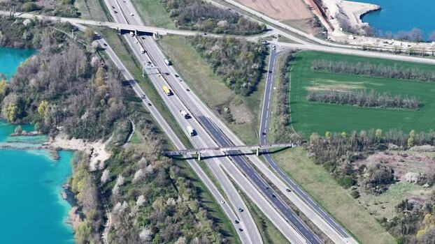 Aerial view of highway near water France.