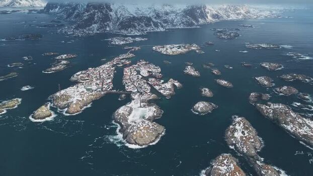 Aerial view of Henningsv&aelig;r Football Stadium Norway.