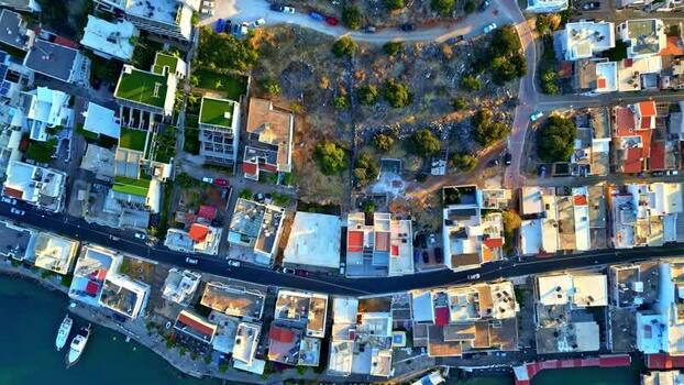Aerial view of coastal town in Crete Greece.