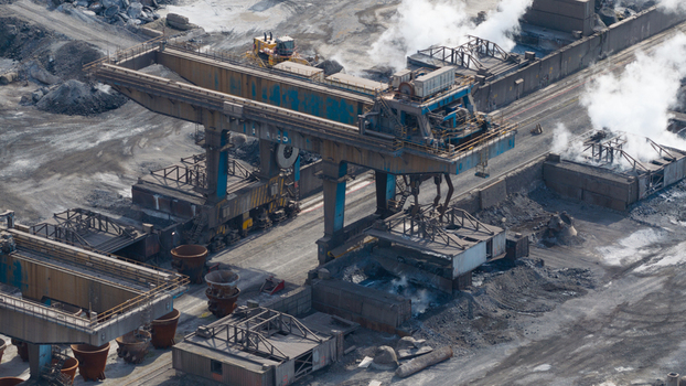 Velsen Noord Netherlands 05 May 2026 Aerial view of Tata Steel industrial plant featuring large gantry cranes slag pots and steam rising from the facility. Velsen Noord Netherlands 05 May 2026 Aerial view of Tata Steel industrial plant featuring large gantry cranes slag pots and steam rising from the facility.