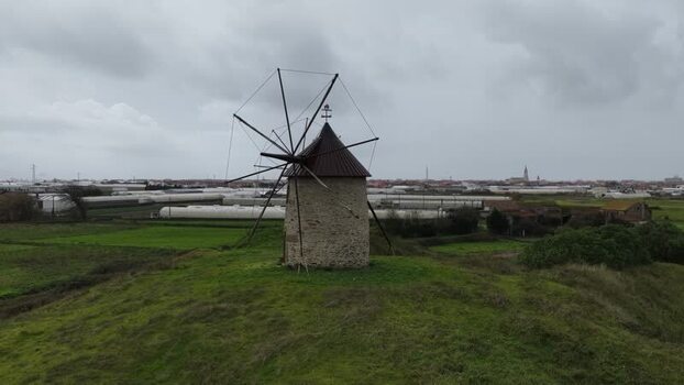 Aerial view of Windmills in Povoa de Varzim Portugal.