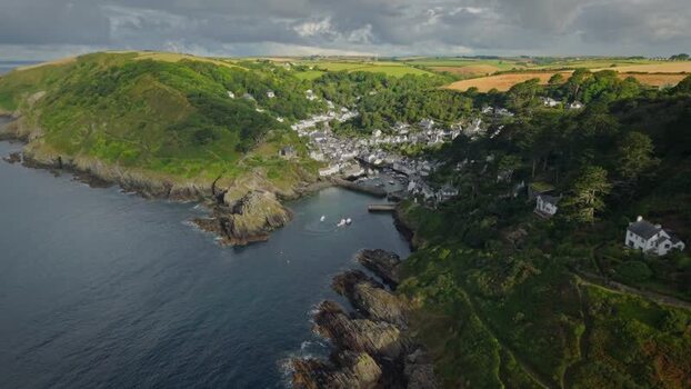 Aerial view of the coastal village of Polperro United Kingdom. Aerial view of the coastal village of Polperro United Kingdom.