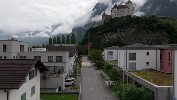 Aerial view of Vaduz Castle in Liechtenstein.