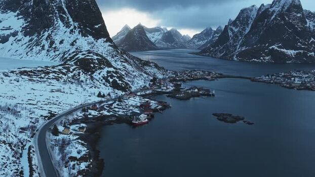 Aerial view of Reinebringen mountain Norway.