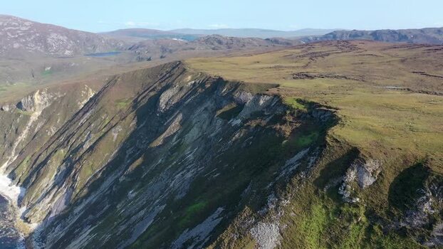 Aerial view of Glenlough Bay cliffs in Ardara Ireland.