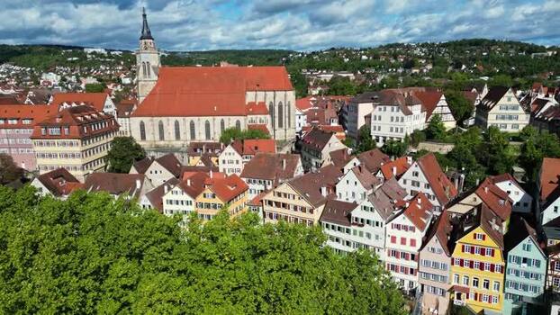 Aerial view of Stiftskirche and the historic old town Germany. Aerial view of Stiftskirche and the historic old town Germany.