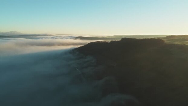 Aerial view of fog over land France.
