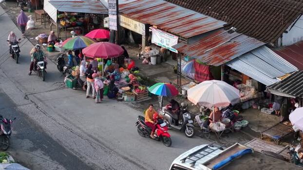 Aerial view of a local street market in Kemalang Indonesia. Aerial view of a local street market in Kemalang Indonesia.