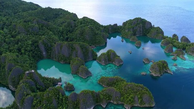 Aerial view of Piaynemo karst islands in Raja Ampat Indonesia.
