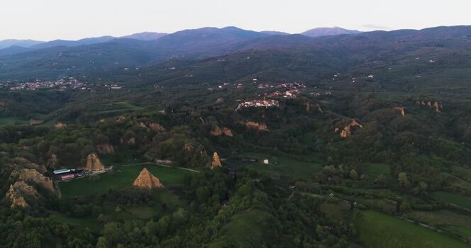 Aerial view of Balze del Valdarno rock formations and green hills Italy. Aerial view of Balze del Valdarno rock formations and green hills Italy.