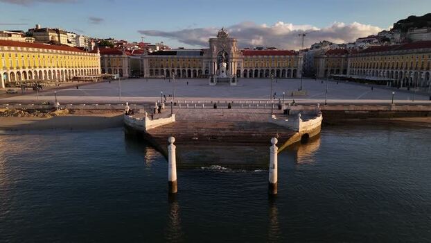 Aerial view of Praca do Comercio and the Tagus River Portugal. Aerial view of Praca do Comercio and the Tagus River Portugal.