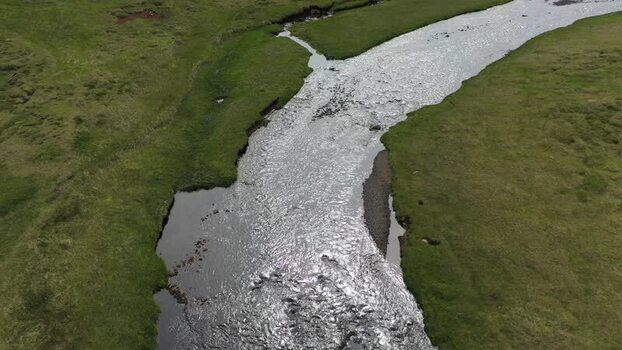 Aerial view of Svodufoss waterfall in Iceland.