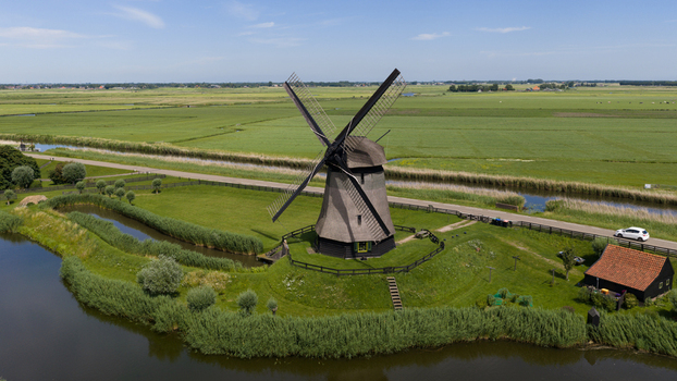 Aerial view of Bovenmolen G Polder Windmill in Schermerhorn Aerial view of Bovenmolen G Polder Windmill in Schermerhorn