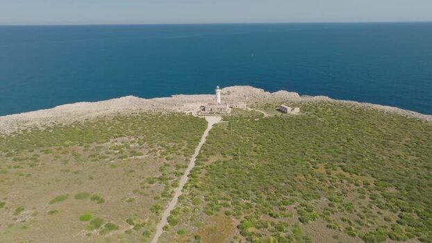 Aerial view of Capo Murro di Porco lighthouse Italy.