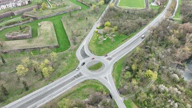 Aerial view of roads and fortifications France.
